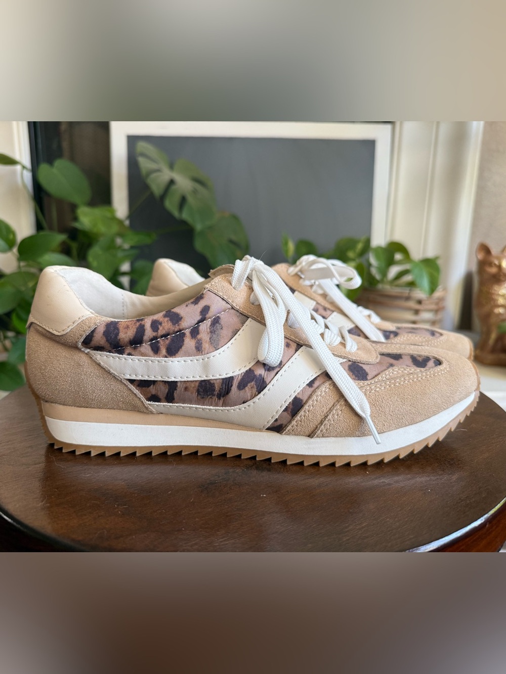 Dolce Vita Beige Leopard Print Suede Sneakers